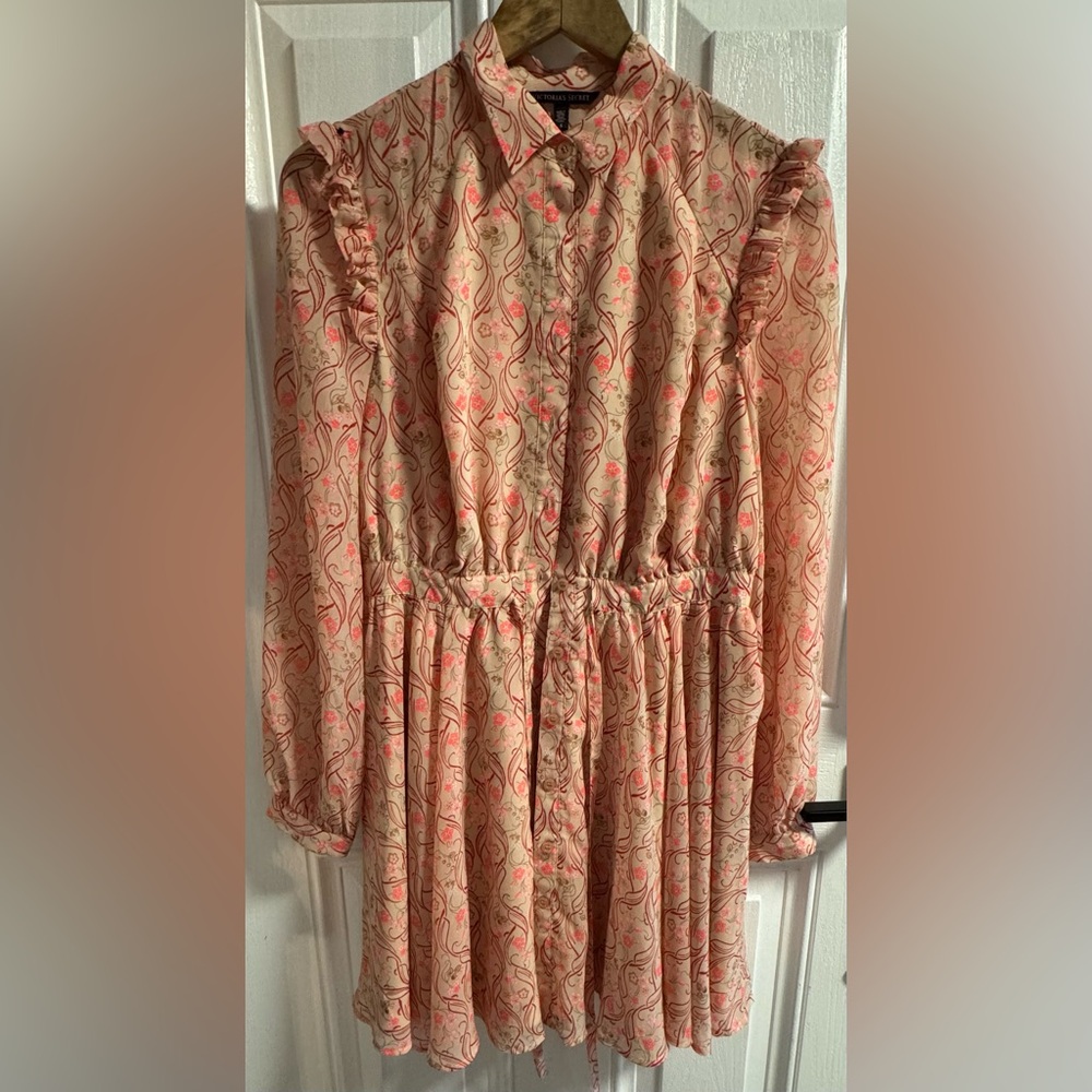 Victoria’s Secret Floral Ruffle Shoulder Mini Dress Size 6 Button Front